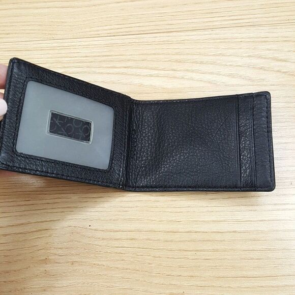 CALVIN KLEIN Mens Wallet Black Leather Single Fold Card Holder Matching Keychain - Picture 3 of 5